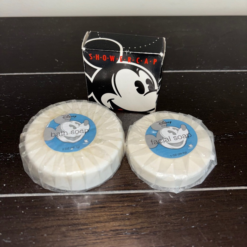 Vintage | Disney Resorts | Mickey Mouse Bath Soap‎ , Facial Soap, Shower Cap Set